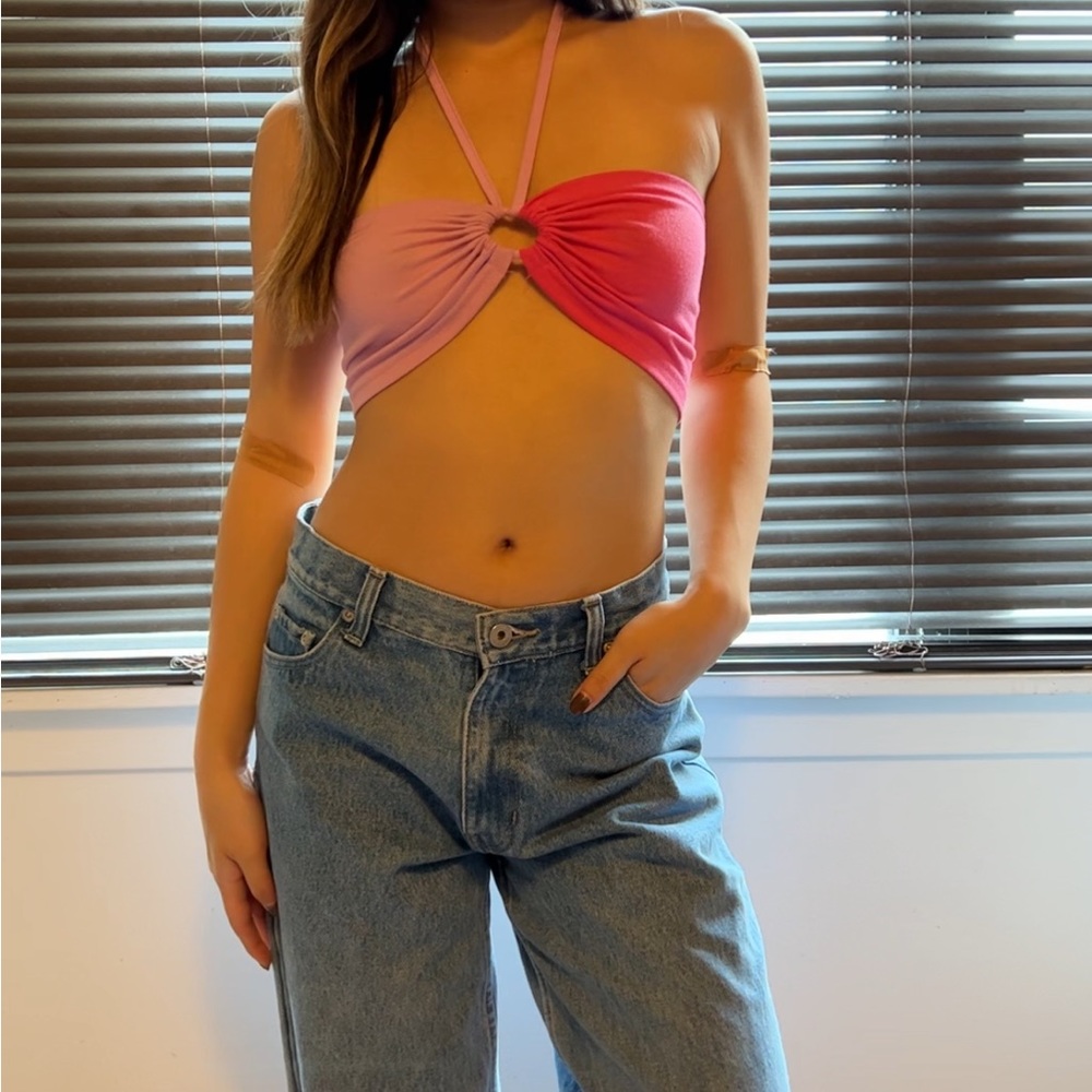 Two toned pink halter cut out tube top